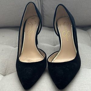Jessica Simpson Black Velvet Pumps with a floral design